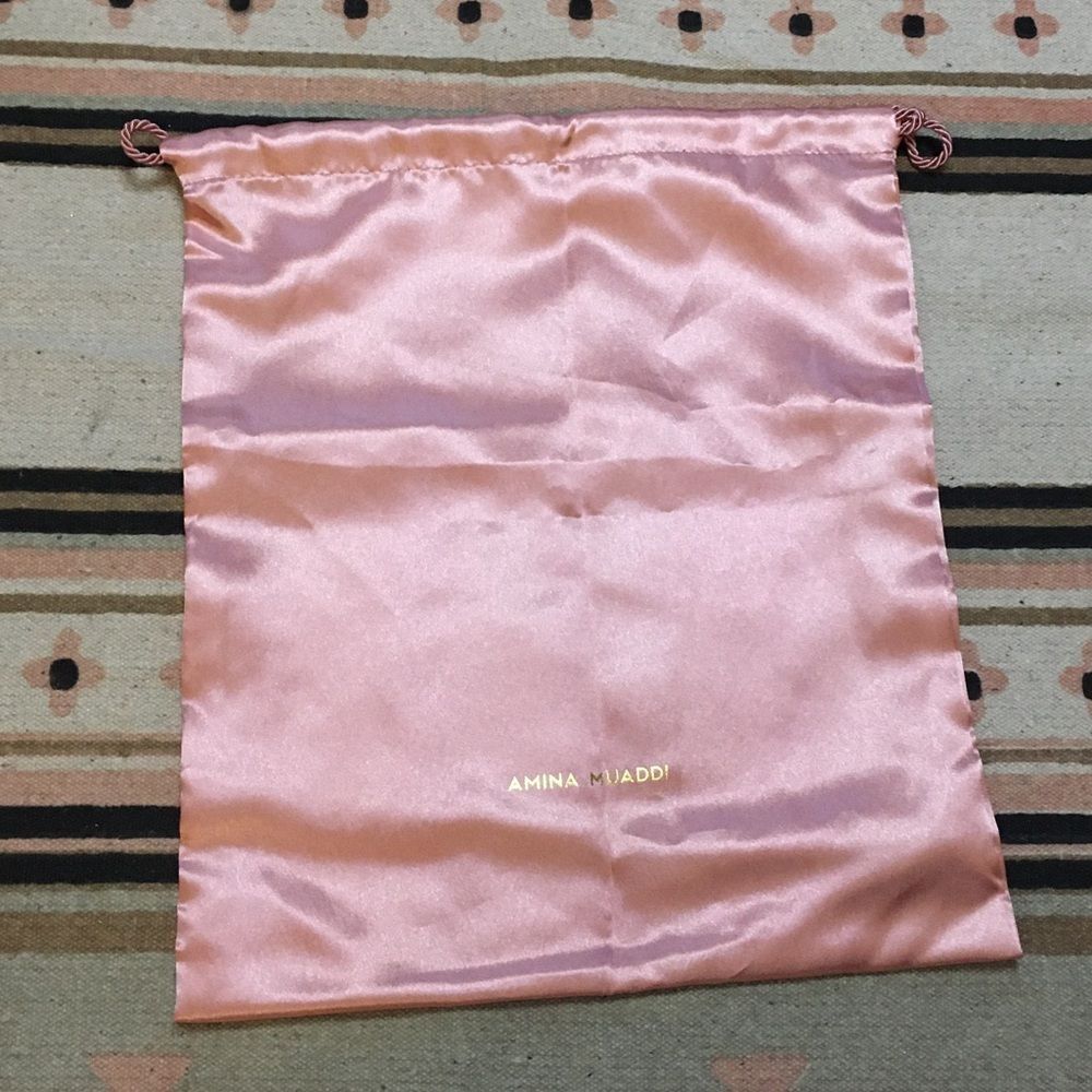 Amina Muaddi medium satin & gold drawstring dustbag